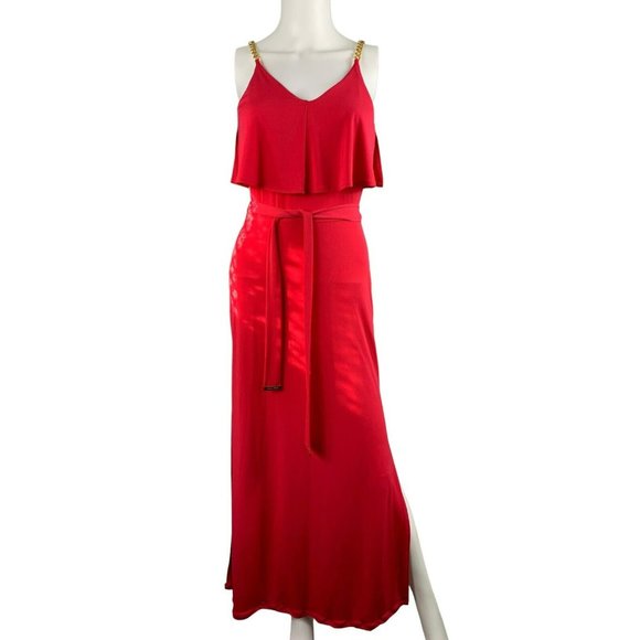 Hot Pink Long Michael Kors XS Dress Gold Chain Straps Maxi Belted Slit -  web.rendeth15.com